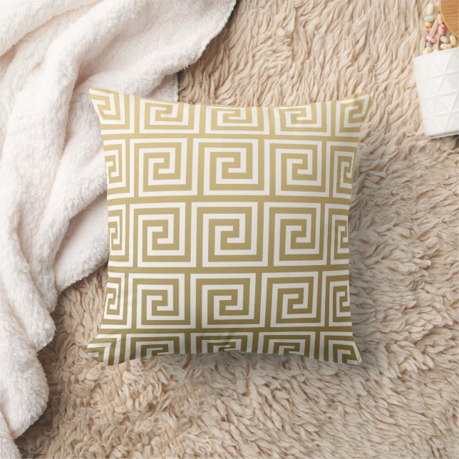 Elegant Gold and White Greek Key Pattern Throw Pillow Zazzle