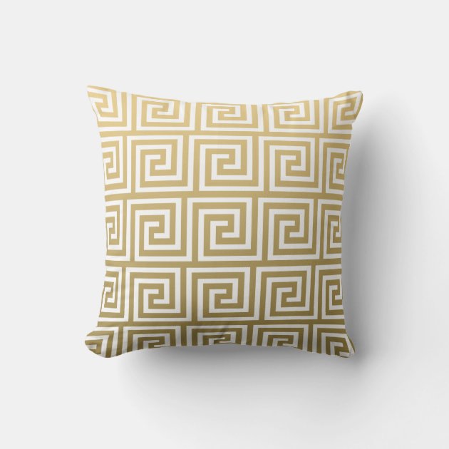 Elegant Gold and White Greek Key Pattern Throw Pillow Zazzle