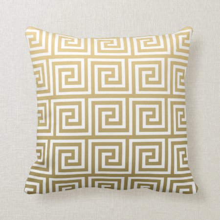 Elegant Gold And White Greek Key Pattern Throw Pillow