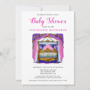 Elegant Gold And White Lace Crib Baby Shower Pink Invitation