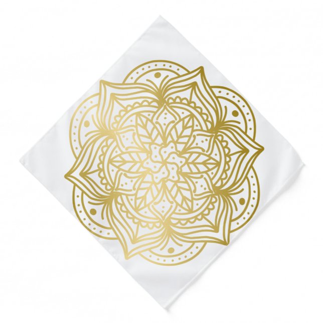 Elegant Gold and White Mandala Pattern Bandana (Front)