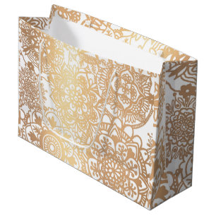 Elegant Gold and White Mandala Pattern Large Gift  Bag