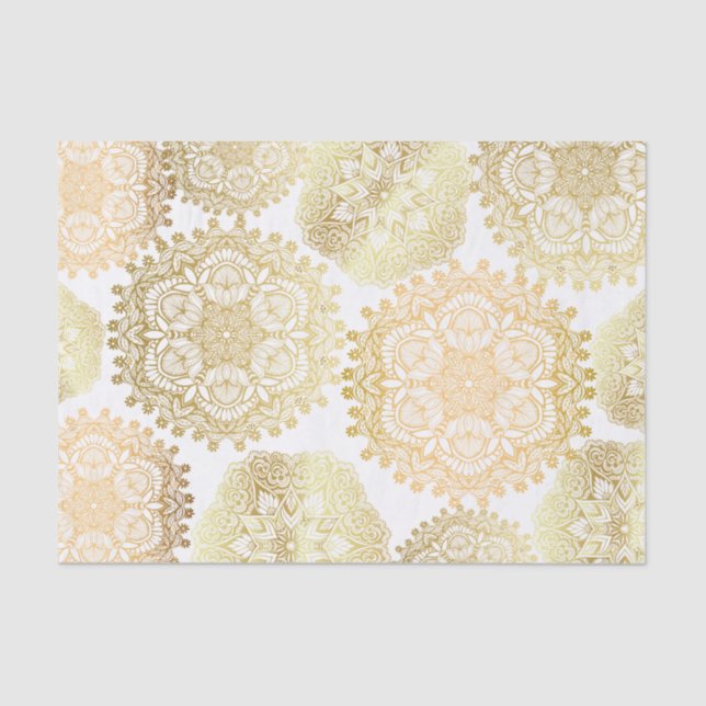 Elegant Gold And White Mandala Pattern Tissue Paper (Front)