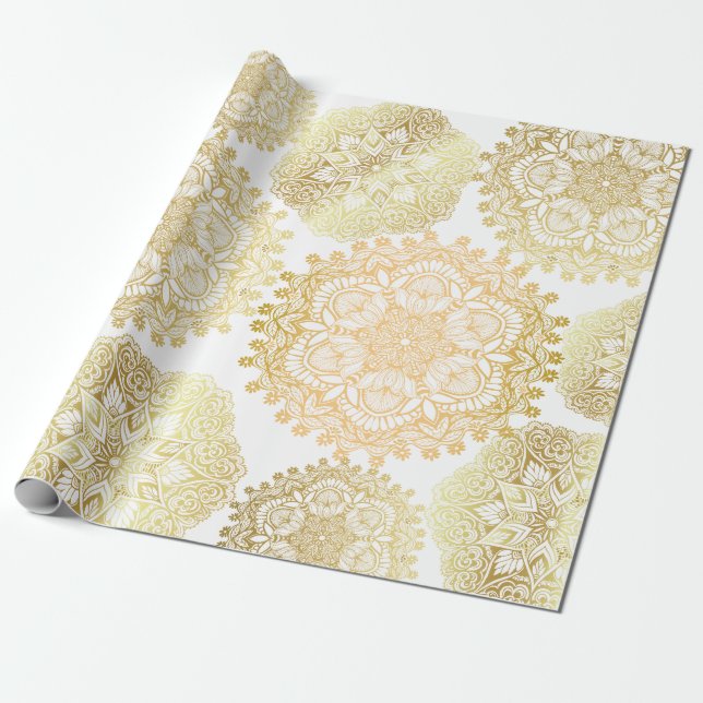 Elegant Gold And White Mandala Pattern Wrapping Paper (Unrolled)