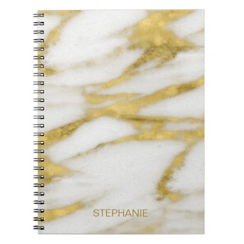 Elegant Gold and White Marble Pattern with Name Notebook