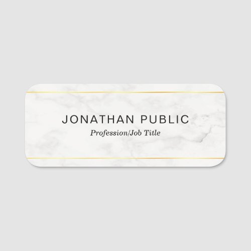 Elegant Gold And White Marble Trendy Template Name Tag