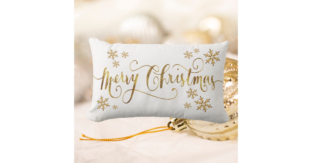 Elegant Gold and White, Merry Christmas Lumbar Pillow Zazzle