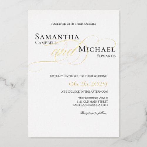 Elegant Gold and White Modern Wedding Foil Invitation