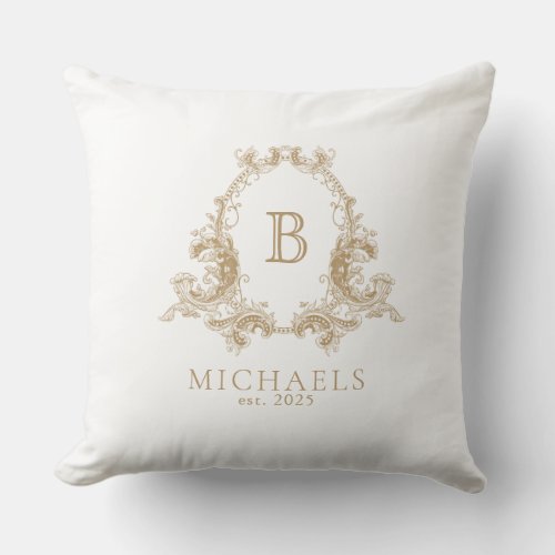 Elegant Gold and White Monogram Crest  Throw Pillow