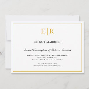 Elegant Gold and White Monogram Formal Wedding Announcement