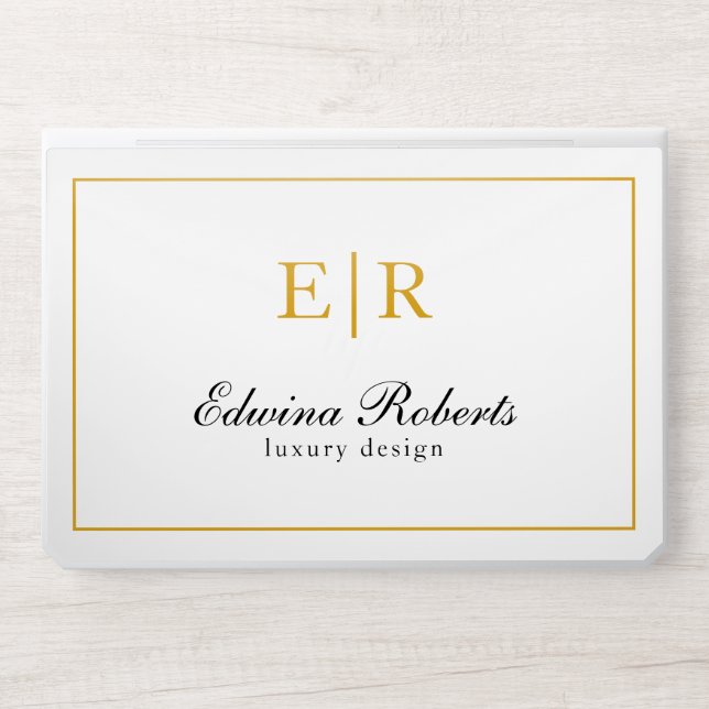 Elegant Gold and White Monogram Professional HP Laptop Skin (Front)