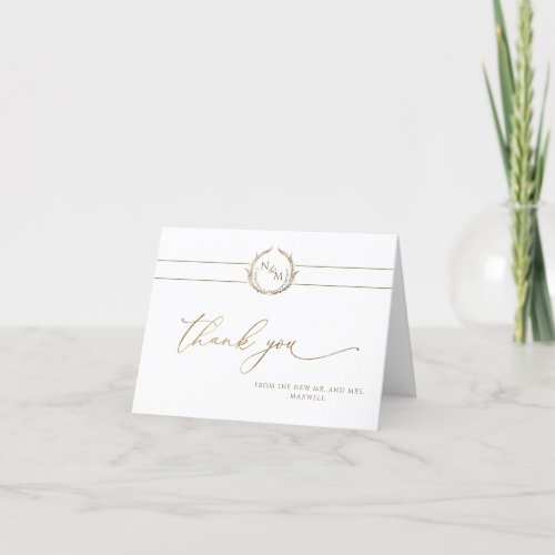 Elegant Gold and White Monogram Wedding Thank You Card