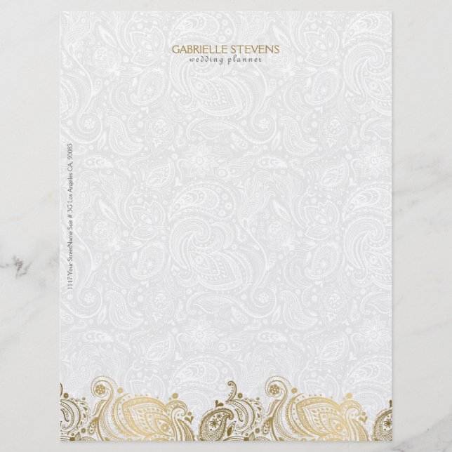Elegant Gold And White Paisley Lace Letterhead (Front)