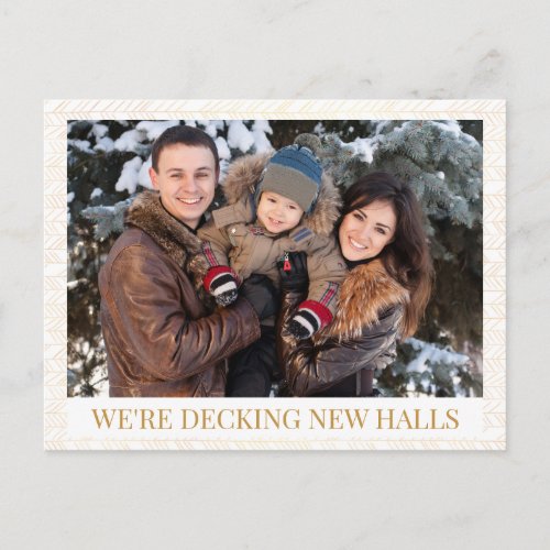 Elegant Gold and White Photo Holiday Moving Announcement Postcard