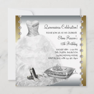 Elegant Gold and White Quinceanera Invitation