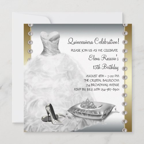 Elegant Gold and White Quinceanera Personalized Invitation