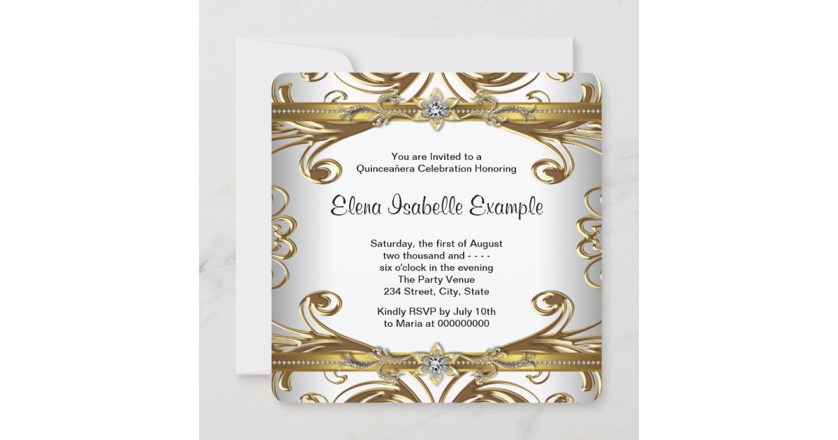 White and Gold Quinceanera Invitations