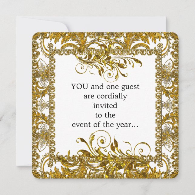 Elegant Gold and White Round Edge Invitation (Front)