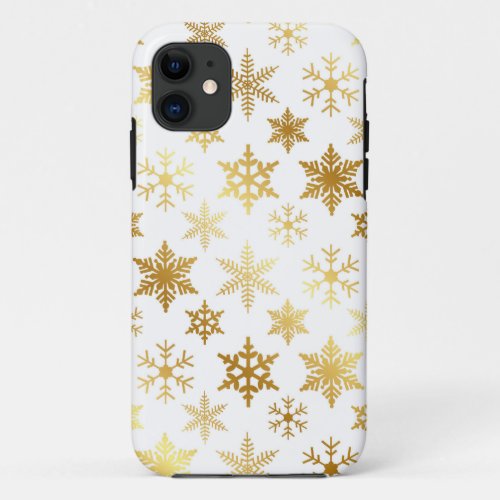 Elegant Gold and White Snow Flake iPhone Case