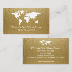 Elegant Gold and White Travel Agent World Map Business Card