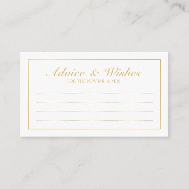 Elegant Gold and White Wedding Advice and Wishes (Front)