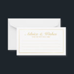 Elegant Gold and White Wedding Advice and Wishes<br><div class="desc">Beautiful Elegant Gold and White Wedding Advice and Wishes Card
featuring your information in gold elegant font style with gold rectangle border.

Click on the customize it button to personalize the design.

Please note that gold foil shown on product is a printed effect,  not an actual gold foil.</div>
