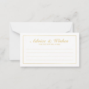 Elegant Gold and White Wedding Advice and Wishes Card