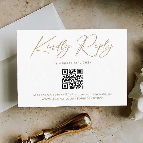 Elegant Gold and White Wedding RSVP Qr Code  Enclosure Card