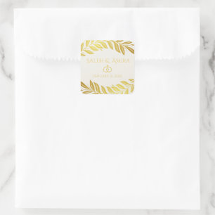 Elegant Gold and White Wedding Square Sticker