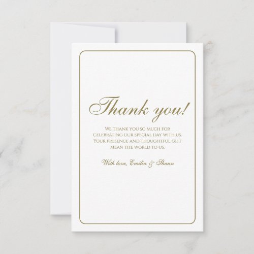 Elegant Gold and White Wedding Thank You Card