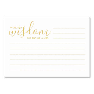 Elegant Gold and White Wedding Words of Wisdom Table Number