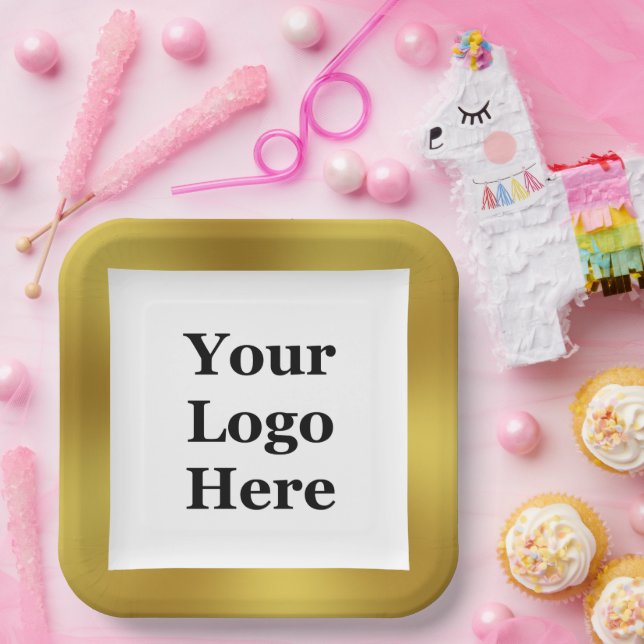Elegant Gold and White Your Logo Here Template Paper Plates (Party)