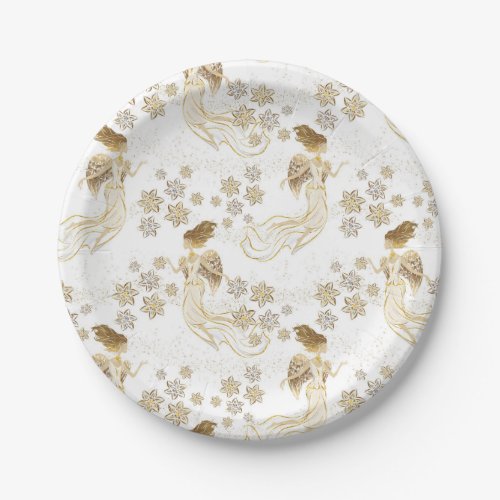 Elegant Gold Angels Paper Plate