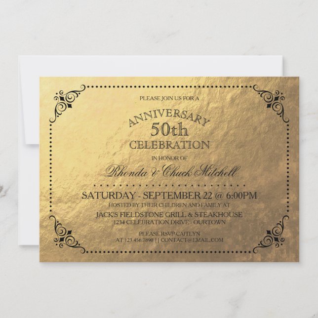 Elegant Gold Anniversary Party Invitation (Front)