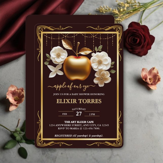 Elegant Gold Apple of Our Eye Baby Shower Invitation (Creator Uploaded)