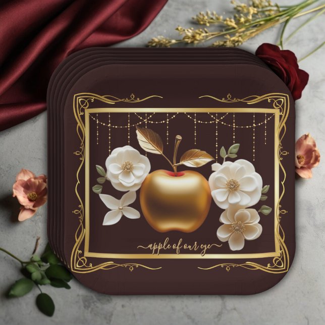 Elegant Gold Apple of Our Eye Baby Shower Paper Plates (Creator Uploaded)