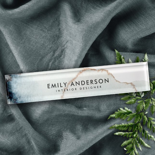 ELEGANT GOLD AQUA BLUE BRUSH STROKE STAIN TEXTURE DESK NAME PLATE (Creator Uploaded)