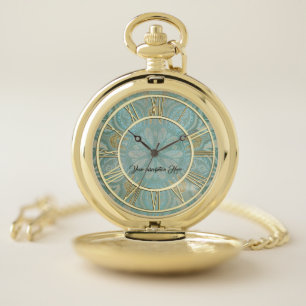 Elegant Gold Aqua Personalized Pocket Watch