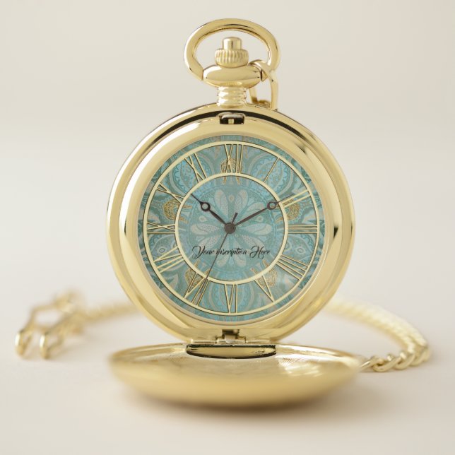 Elegant Gold Aqua Personalized Pocket Watch (Inside)