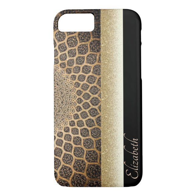 Elegant Gold Arabesque,Glitter,Black-Personalized Case-Mate iPhone Case (Back)