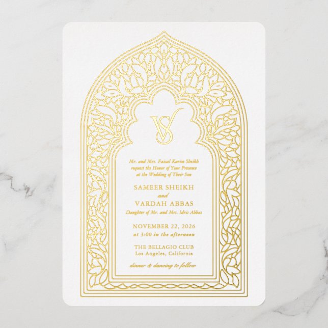 Elegant Gold Arabesque Wedding Foil Invitation (Front)