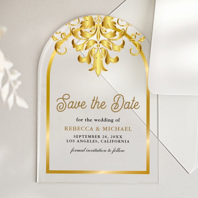 Elegant Gold Arch Damask Wedding Save the Date (Creator Uploaded)
