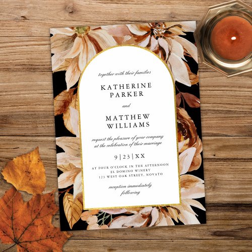 Elegant Gold Arch Fall Watercolor Floral Wedding I Invitation