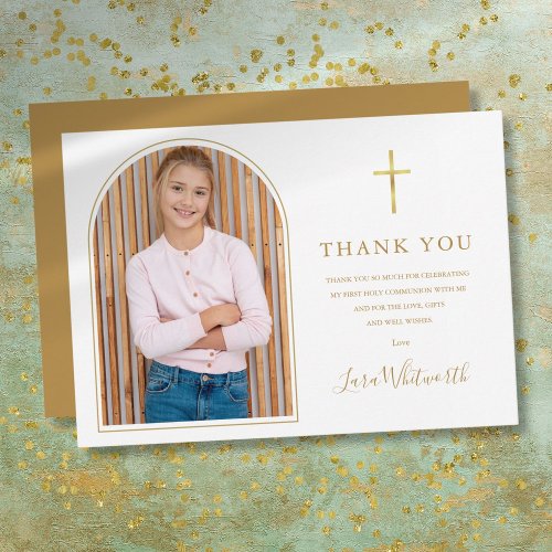 Elegant Gold Arch First Holy Communion Thank You Card