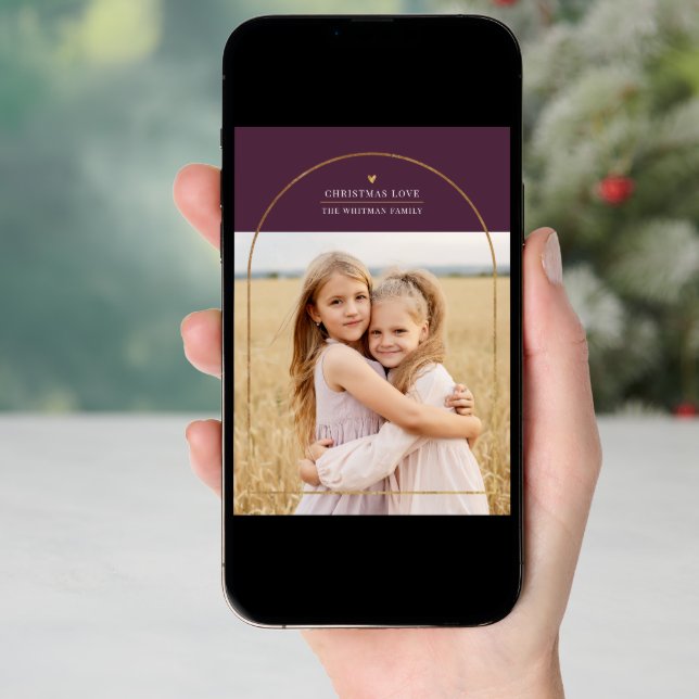 Elegant Gold Arch Overlay Christmas Love Photo Holiday Card (Front Digital)