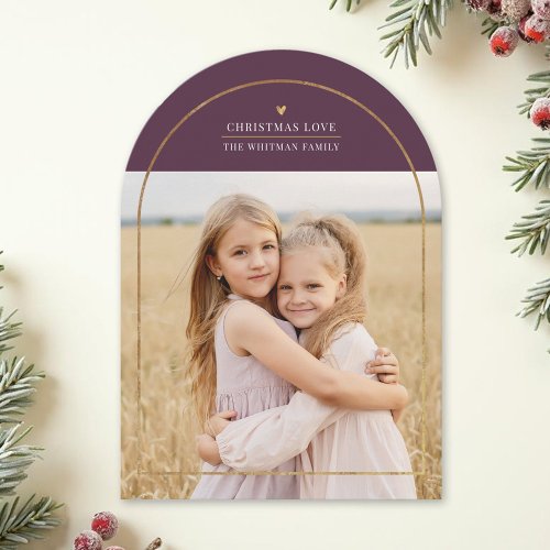 Elegant Gold Arch Overlay Christmas Love Photo Holiday Card