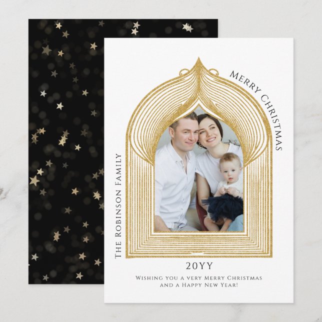 Elegant Gold Arch Photo Card (Front/Back)