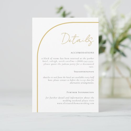 Elegant Gold Arch Wedding Details Enclosure Card