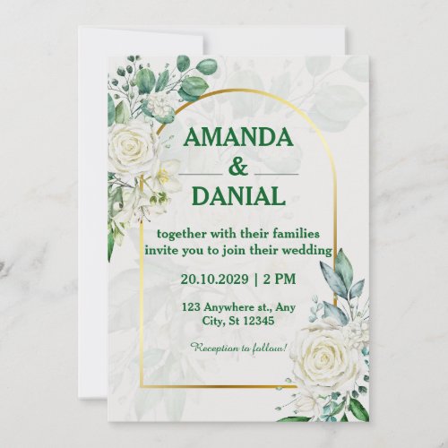 Elegant Gold Arch White Rose Floral Wedding Invita Invitation