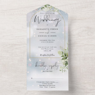 Elegant Gold Arch Winter Greenery Wedding All In One Invitation